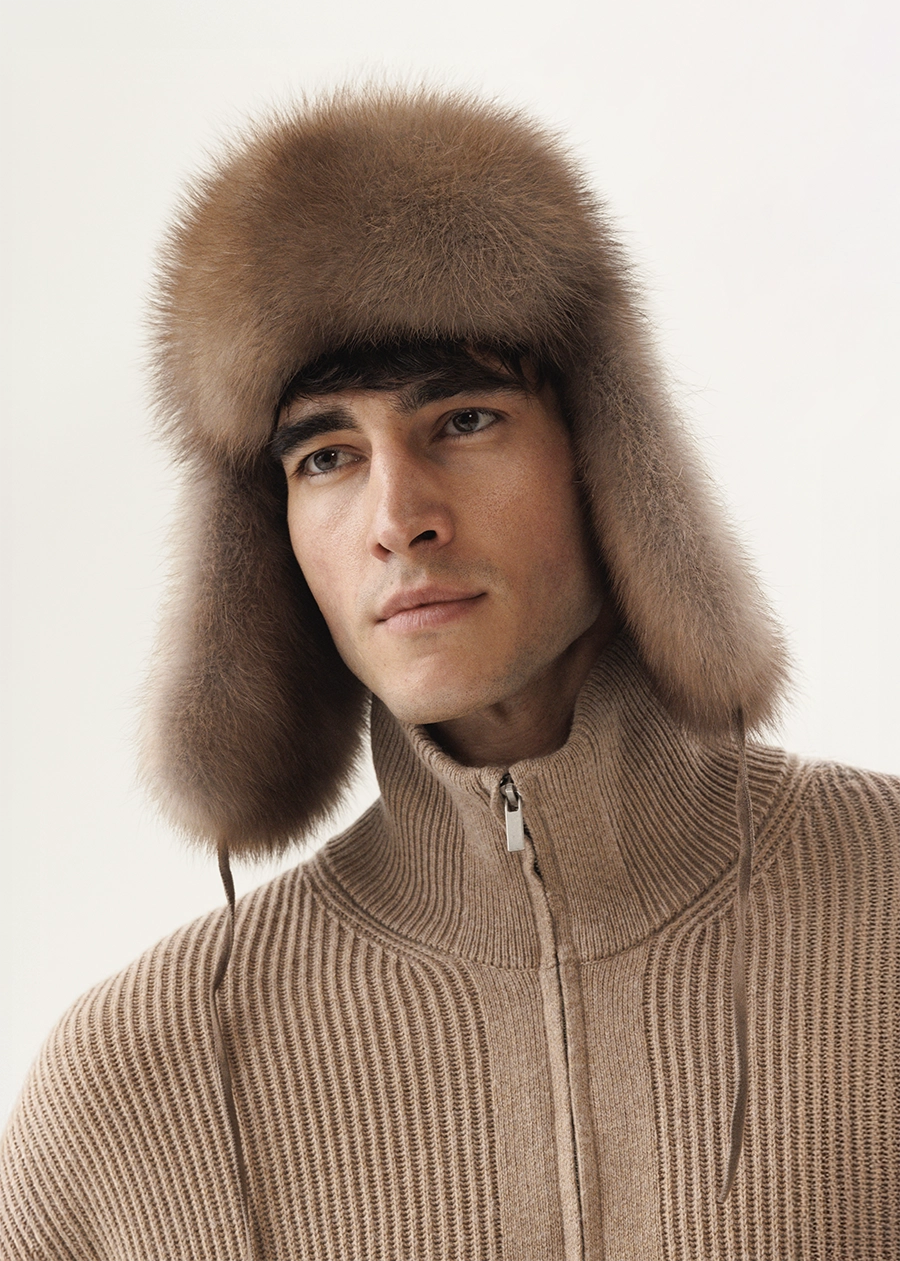 Кашемировая шапка-ушанка с мехом куницы