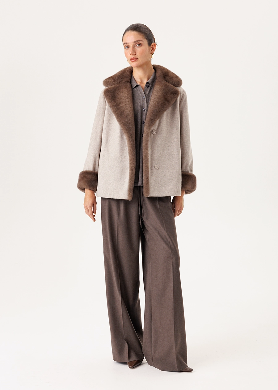 Кашемировая куртка с английским воротником из меха норки
