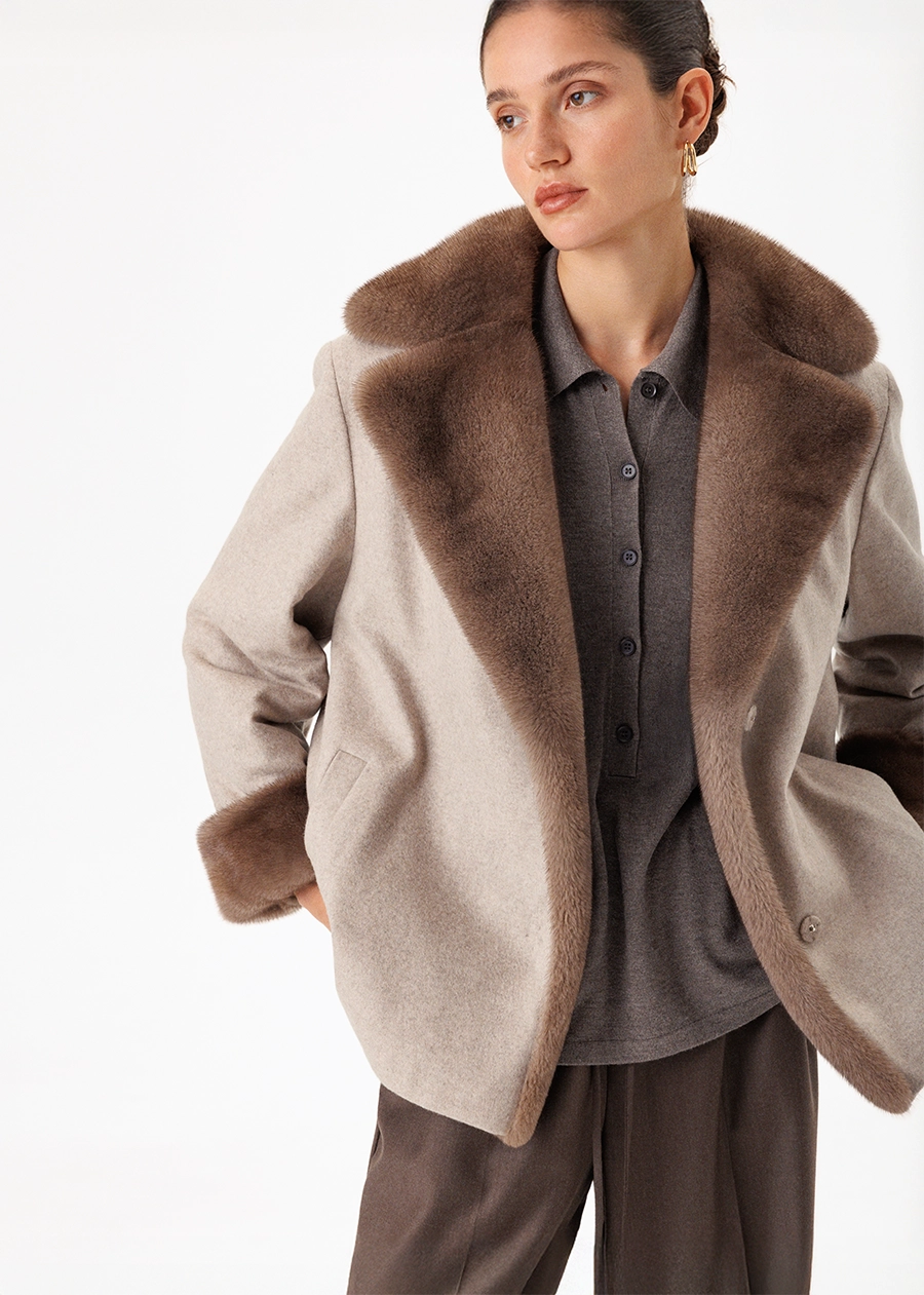 Кашемировая куртка с английским воротником из меха норки