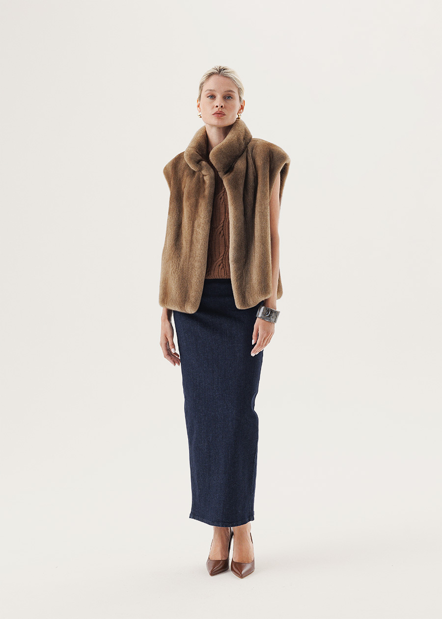 Норковый жилет в оттенке Пастель