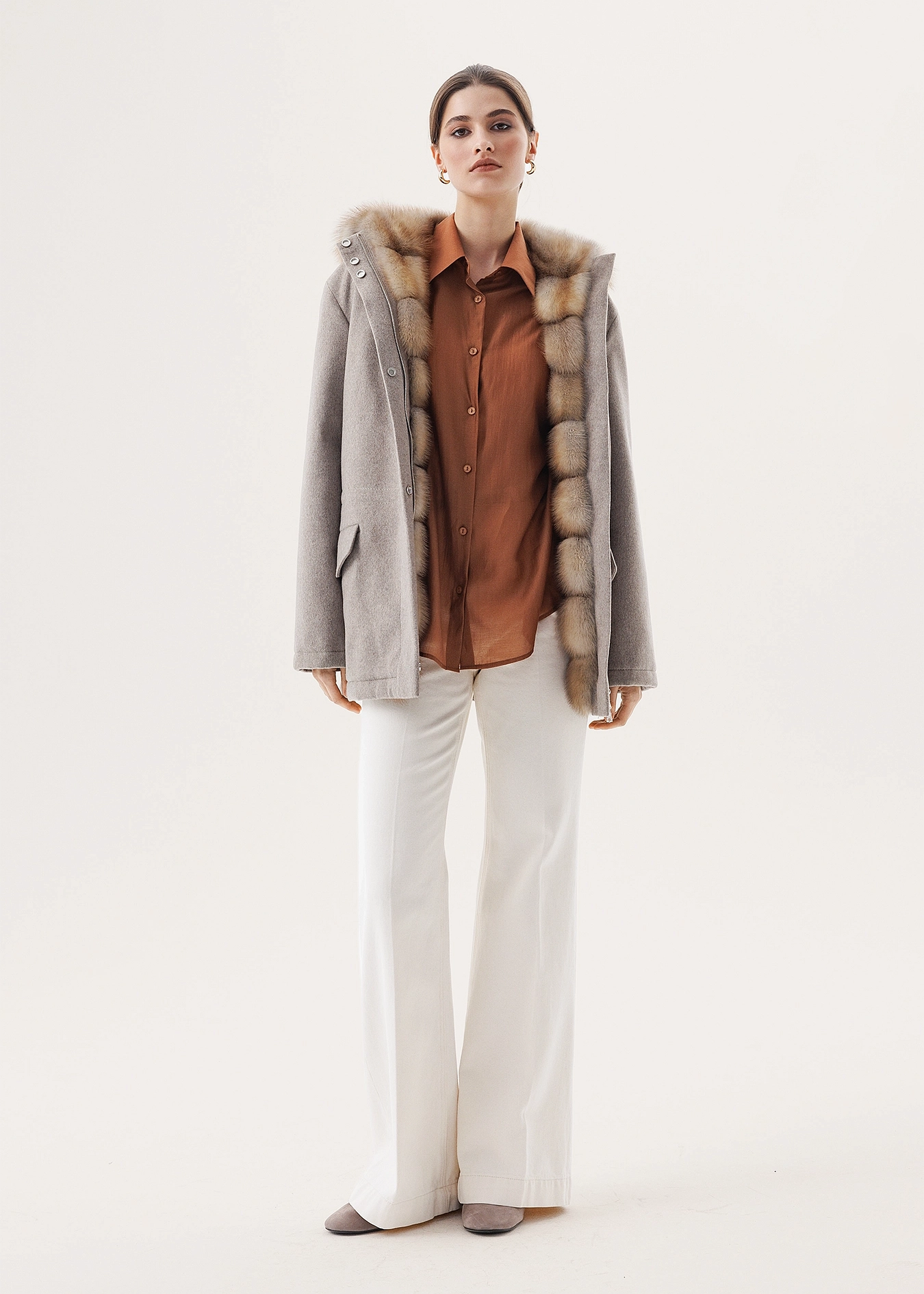 Кашемировая парка с подстежкой из меха куницы